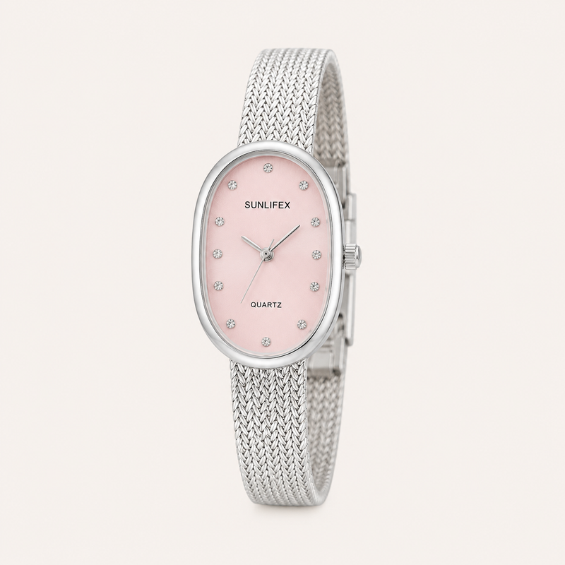 Grain Oval — Relógio Vintage com Bracelete Dourado