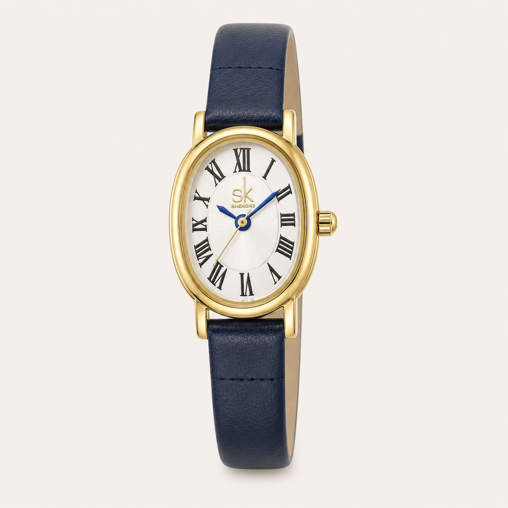 Oval Leather — Relógio Retro com Bracelete em Pele