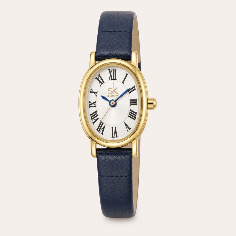 Oval Leather — Relógio Retro com Bracelete em Pele