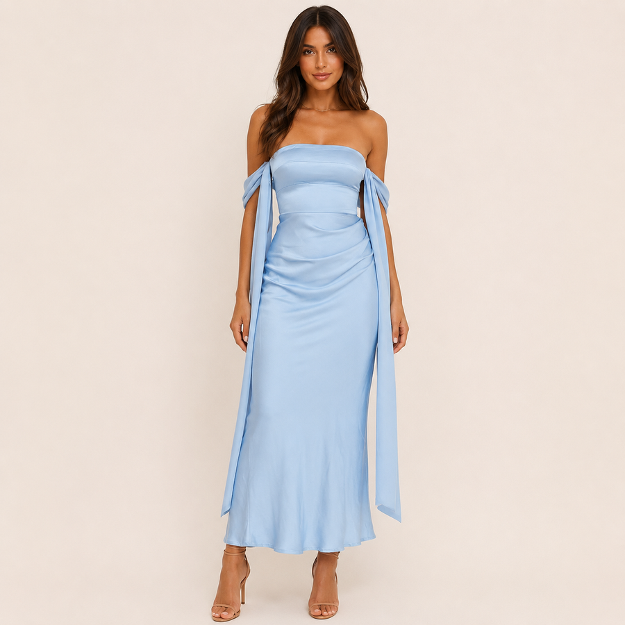 Azure Mermaid — Vestido Sereia em Cetim Azul